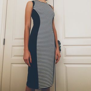 🌸 Material Girl Black/White Striped Midi Dress 🌸